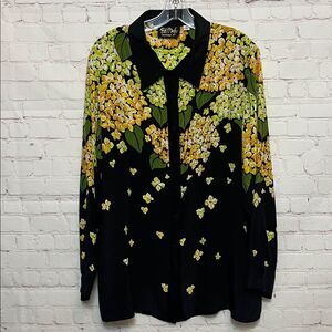Bob Mackie Wearable Art Black and Yellow Floral Blouse